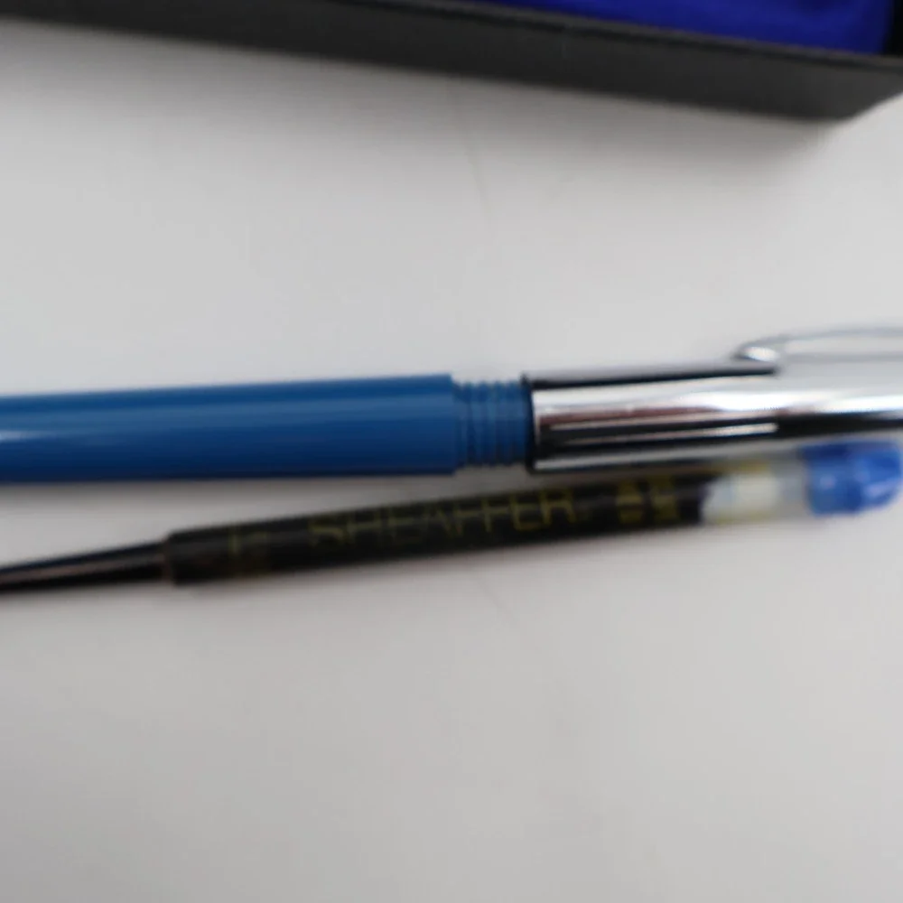 Sheaffer Ballpoint Pen Blue Chrome Vintage Push Button USA Made Case